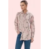 Kadın Çiçekli Desenli Oversize Keten Görünümlü Gömlek Polyester Günlük Kullanım Hafta Sonu