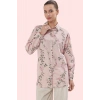 Kadın Çiçekli Desenli Oversize Keten Görünümlü Gömlek Polyester Günlük Kullanım Hafta Sonu