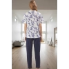 Kadın Çiçekli Pamuklu Pijama Takımı Rahat Kalıp Trend Tasarım Kullanım Modern Stil