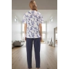 Kadın Çiçekli Pamuklu Pijama Takımı Rahat Kalıp Trend Tasarım Kullanım Modern Stil