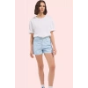 Kadın City Short Ekose Desen Boru Paça Denim Şort Pamuklu Günlük Kombinler Kaliteli Malzeme