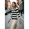 Kadın Çizgili Balıkçı Yaka Triko Kazak Basic Regular Kalıp Kışlık Uzun Kollu Günlük Şıklık Sunar