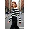Kadın Çizgili Bisiklet Yaka Fitted Crop Triko Kazak İlkbahar Sonbahar Günlük Kombinler İçin Şık