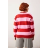 Kadın Çizgili Bisiklet Yaka Regular Kalıp Düşük Kol Uzun Kollu Triko Kışlık Rahat Şık Kazak