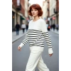 Kadın Çizgili Bisiklet Yaka Relaxed Kalıp Uzun Kollu Triko Kazak Günlük Şıklık ve Konfor Sunar