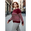 Kadın Çizgili Bisiklet Yaka Relaxed Kalıp Uzun Kollu Triko Kazak Günlük Şıklık ve Konfor Sunar