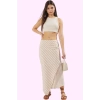 Kadın Çizgili Keten Görünümlü Pamuklu Sarong Midi Etek Günlük Yaz Kombinleri Modern Tasarım