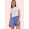 Kadın Çizgili Mini Şort Yüksek Bel Geniş Paça Terrycotton Dokuma Kısa Boy Yaz Ayları Günlük Kullanım