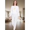 Kadın Çizgili Pamuklu Pijama Takımı Ayıcıklı Desen Rahat Kalıp Şık Görünüm Seçkin Malzeme