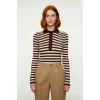 Kadın Çizgili Polo Yaka Fitted Triko Kazak Akrilik Dokusuyla Casual ve Günlük Şıklık Sunar