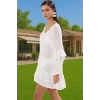 Kadın Crinkle Dokuma Tek Kol Mini Plaj Elbisesi Rahat Yazlık Mükemmel Uyum Özel Tasarım Modern Stil