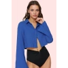 Kadın Crop Gömlek Pamuk Müslin Oversize Uzun Kollu Yaz Plaj Günlük Kullanım Modern Tasarım