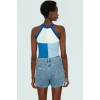 Kadın Crop Halter Yaka Triko Bluz Renk Bloklu Yazlık Günlük Seçkin Malzeme Özel Tasarım Modern Stil