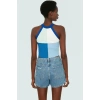 Kadın Crop Halter Yaka Triko Bluz Renk Bloklu Yazlık Günlük Seçkin Malzeme Özel Tasarım Modern Stil