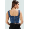 Kadın Denim Fitted Crop Bluz Yazlık Günlük Stil Kullanım İçin Rahat