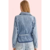 Kadın Denim Gömlek Kruvaze Bağlama Detaylı V Yaka Uzun Kollu Pamuklu Günlük Modern Tasarım