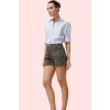 Kadın Denim Şort Leopar Desenli Yüksek Bel Geniş Paça City Short Casual Stil Yaz Günlük Kullanım