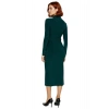 Kadın Dik Yaka Kemerli Drapeli Fitted Örme Midi Elbise Uzun Kollu Şık ve Modern Tasarımlı Kaliteli