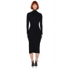 Kadın Dik Yaka Uzun Kol Midi Boy Bodycon Örme Elbise Yırtmaçlı Büzgü Detaylı Şık ve Zarif Kaliteli