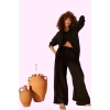 Kadın Dokuma Keten Pantolon Yüksek Bel Geniş Paça Yazlık Model Günlük Kullanım Özel Günler