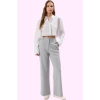 Kadın Düğmeli Örme Pantolon Regular Kesim Yüksek Bel Wide Leg Casual Yaz Aylarının Vazgeçilmezi