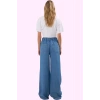 Kadın Düz Desenli Liyosel Denim Pantolon Yüksek Bel Geniş Paça Yaz Günlük Kullanım Hafta Sonu