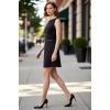 Kadın Düz Siyah Kemerli Mini Boy Kolsuz A Line Örme Elbise Gündüzden Geceye Zarafet Sunar Kaliteli