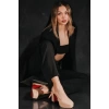 Kadın Elegant Ayakkabı Bebe Mavi Kalın Topuklu Ayakkabı Stiletto Özel Tasarım Abiye Ayakkabı