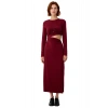 Kadın Fashion Forward Bordo Örme Maxi Elbise Bodycon Kesim Bel Detaylı Uzun Kollu Zarif Stil