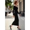 Kadın Fashion Forward Düz Desen Uzun Kollu Bodycon Örme Midi Elbise Özel Günlerin Vazgeçilmezi