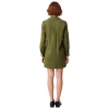 Kadın Fashion Forward Düz Haki Rengi Gömlek Yaka Bağlama Detaylı %100 Pamuk Mini Elbise Rahat Kış