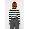 Kadın Fitted Bisiklet Yaka Super Crop Çizgili Triko Kazak İlkbahar Sonbahar Casual Tarz İçin Ideal