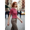 Kadın Fitted Kesim Simli İnce Triko Bluz Bisiklet Yaka Fırfır Kollu Crop Model Modern Stil
