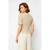 Kadın Fitted Kesim Simli İnce Triko Bluz Bisiklet Yaka Fırfır Kollu Crop Model Modern Stil