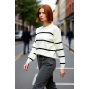 Kadın Geniş Kalıp Çizgili Kışlık Triko Kazak Rahat Bisiklet Yaka Düşük Kollu Konforlu Tasarım