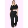 Kadın Geniş Paça Uzun Pantolon Yüksek Bel Wide Leg Düz Desen Finike Dokuma Günlük Kullanım