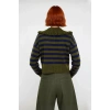 Kadın Haki Çizgili Devrik Yaka Crop Triko Kazak Düşük Kollu Rahat Kışlık Basic Model Kaliteli