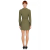 Kadın Haki Kruvaze Dokuma A Line Mini Elbise V Yaka Uzun Kollu Şık ve Modern Tasarım Kaliteli