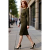 Kadın Haki Triko Midi Boy Kemerli Elbise Şık Bisiklet Yaka Uzun Standart Kollu Rahat Günlük Kombin
