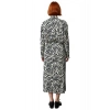 Kadın Hayvan Desenli V Yaka Midi Boy Dokuma Elbise Uzun Kollu Şık Bahar Sonbahar Koleksiyonu