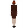 Kadın Kahverengi Akrilik Polo Yaka Bodycon Triko Mini Elbise Rahat Kış Günleri İçin Şık Seçim