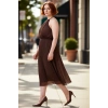 Kadın Kahverengi Halter Yaka Kolsuz Şifon Dokuma Maxi Boy Elbise Yaz Davetleri İçin İdeal Kaliteli