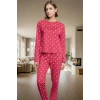 Kadın Kalpli Desenli Pamuklu Pijama Takımı Rahat Ev Giyim Seti Premium Kalite Modern Stil