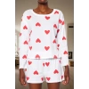 Kadın Kalpli Desenli Pamuklu Pijama Takımı Rahat Kalıp Uzun Kollu Homewear Trend Tasarım Kullanım