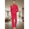 Kadın Kalpli Pamuklu Pijama Takımı Rahat Ev Giyim Seti Kışlık Şık Görünüm Özel Tasarım Modern Stil