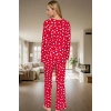 Kadın Kalpli Pamuklu Pijama Takımı Rahat Ev Giyim Seti Kışlık Şık Görünüm Özel Tasarım Modern Stil