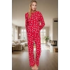 Kadın Kalpli Pamuklu Pijama Takımı Rahat Ev Giyim Seti Kışlık Şık Görünüm Özel Tasarım Modern Stil