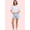 Kadın Kareli Denim Şort Yüksek Bel City Short Kalıp Pamuk Günlük Kullanım Kaliteli Malzeme