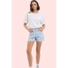 Kadın Kareli Denim Şort Yüksek Bel City Short Kalıp Pamuk Günlük Kullanım Kaliteli Malzeme