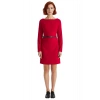 Kadın Kemerli A Kesim Kayık Yaka Uzun Kollu Dokuma Mini Elbise Modern İş ve Günlük Kombinler İçin
